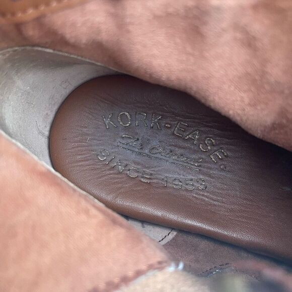 Kork Ease Boots Womens 7.5 Isa Ankle Booties Brown Leather Side Zip Buckle Block - Picture 10 of 10